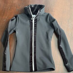 Sunday Women's Gray Ski Jacket with Velvet Trim